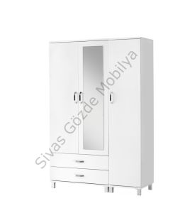 Buket Aynalı 3 Kapılı 2 Çekmeceli Gardırop Elbise Dolabı 120x46x189