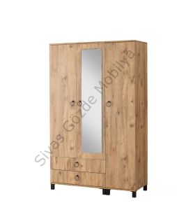 Buket Aynalı 3 Kapılı 2 Çekmeceli Gardırop Elbise Dolabı 120x46x189