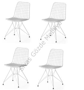 Metal Telli Mutfak Cafe Ofis Bahçe Sandalyesi 4lü Set BEYAZ