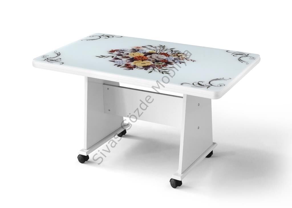 Ekonomik Tekerlekli Camlı Orta Sehpa 103x63x60cm