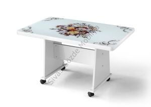 Ekonomik Tekerlekli Camlı Orta Sehpa 103x63x60cm