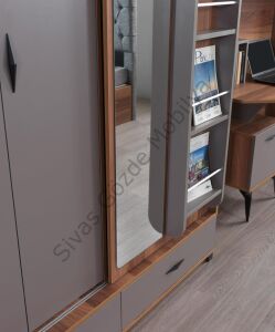 Defne Sürgülü Gardırop Aynalı Çekmeceli 150x60x200