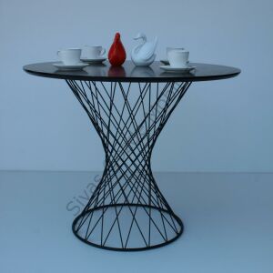 Siyah Mermer Desen Yuvarlak Balkon Mutfak Masası 90cm