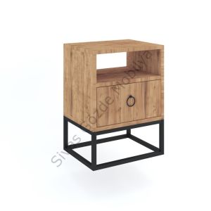 Ferforje Ahşap Tarz Tek Çekmeceli Komodin 46x36x62
