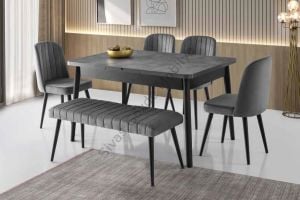 Lotus Polo High Gloss Yemek Masa Sandalye Banklı Takım