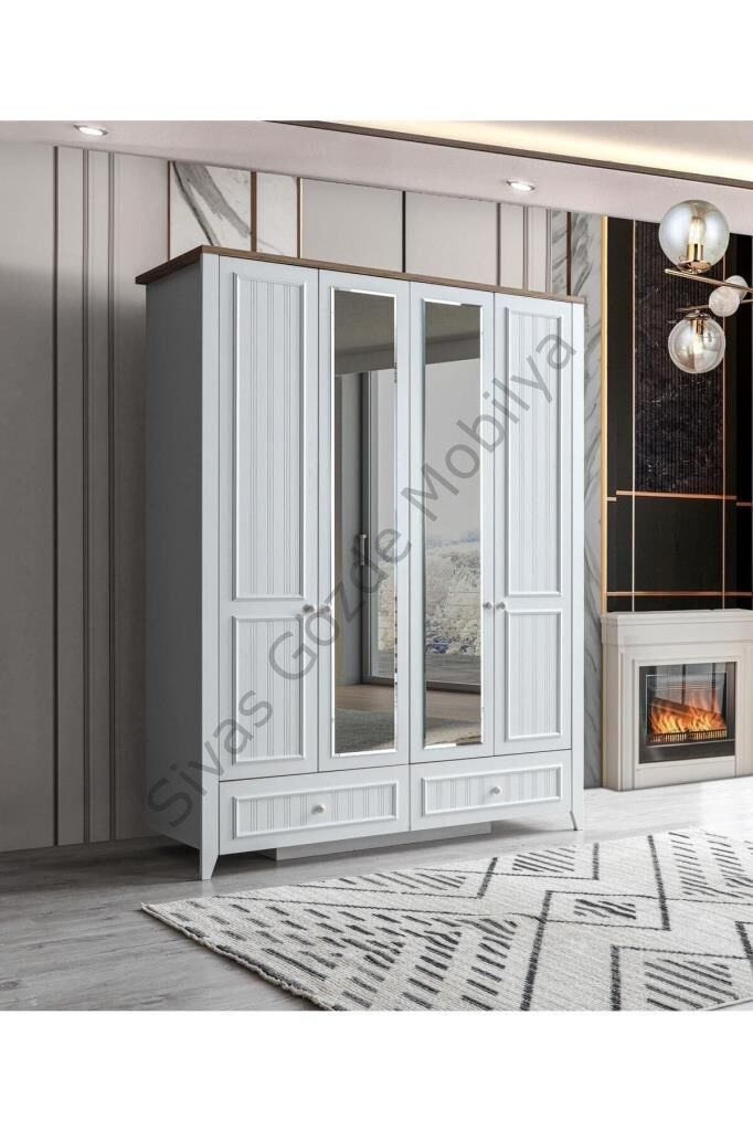Yalı Modern 4 Kapaklı Aynalı Elbise Dolabı 165*60*211