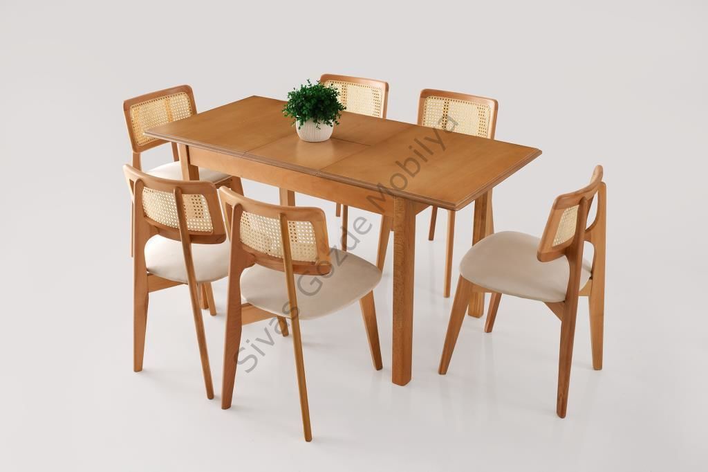 Verona Zion Ağaç Açılır Yemek Masa  6 Sandalye Takımı 80X120