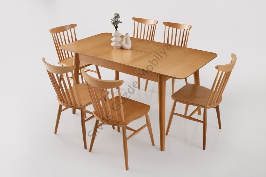 Yakut Kırlangıç Ağaç Açılır Yemek Masa 6 Sandalye Takımı 80 x 120 cm