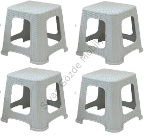 Plastik Rattan Hasır Desenli Küçük Tabure 4 lü Set