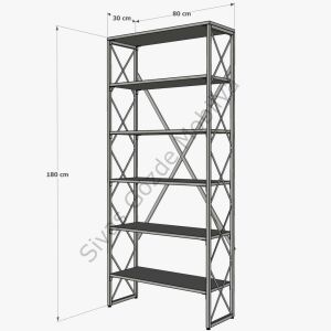 Modern Tarz Ahşap Metal 5 Raflı Kitaplık 80x30x180