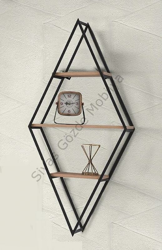 Modern Tarz Ahşap Metal Karo 3 Raflı Kitaplık Dekoratif 65x28x140