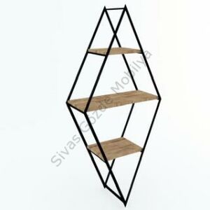 Modern Tarz Ahşap Metal Karo 3 Raflı Kitaplık Dekoratif 65x28x140
