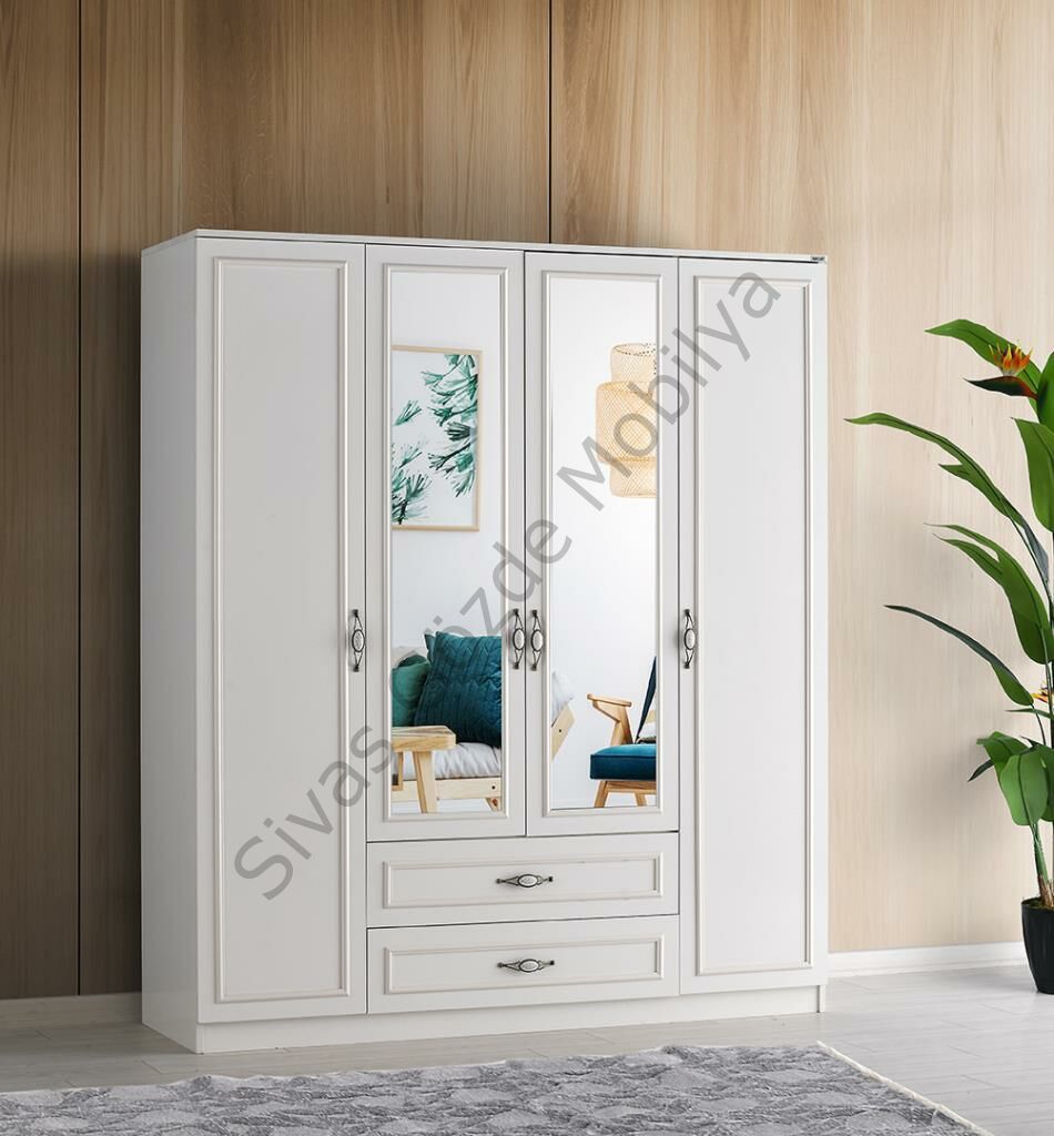 Gediz 4 Kapılı 2 Çekmeceli Gardrop Elbise Dolabı 180x57x210cm
