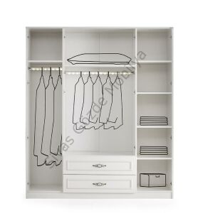 Gediz 4 Kapılı 2 Çekmeceli Gardrop Elbise Dolabı 180x57x210cm
