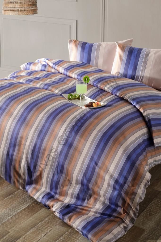 Doqu Home Saten Nevresim Takımı Çift Kişilik Maestro Mavi